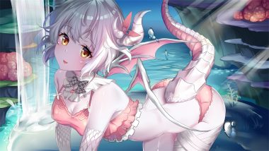 anthropomorphism bandage bikini gray hair horns original swimsuit tail waifu2x water wings yellow eyes yusan