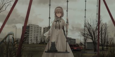 brown hair building car chihuri405 clouds dark dress gloves grass headband lena (chihuri) lolita fashion long hair original park sky teddy bear winter