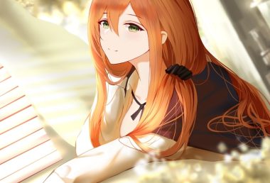 anthropomorphism an yasuri brown hair cape girls frontline green eyes long hair springfield (girls frontline) waifu2x