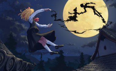 blonde hair clouds magic moon night roke (taikodon) rumia short hair skirt sky stars touhou tree