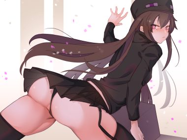 anthropomorphism ass at2. brown hair enderman garter belt hat long hair minecraft panties pink eyes skirt stockings thighhighs underwear