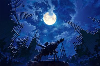 clouds mocha (cotton) moon night original ruins scenic signed sky stars