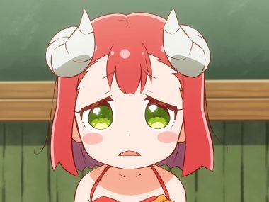 close demon endro! fang green eyes horns loli mao (endro!) red hair shirosato short hair
