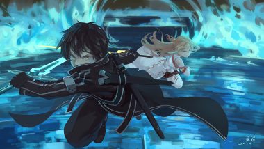 armor black hair blonde hair gloves kirigaya kazuto long hair male short hair sword sword art online thighhighs weapon xiaobanbei milk yellow eyes yuuki asuna