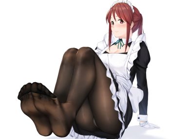 apron blush breasts brown eyes brown hair cleavage deneb (noble324) gloves headdress idolmaster idolmaster cinderella girls maid mifune miyu panties pantyhose ponytail underwear white