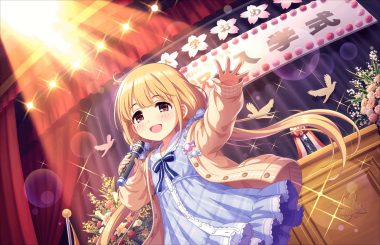 annin doufu blonde hair brown eyes dress futaba anzu idolmaster idolmaster cinderella girls idolmaster cinderella girls starlight stage loli long hair microphone twintails