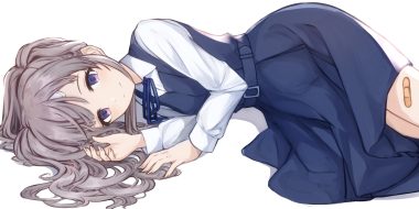 alisia0812 bandaid dress gray hair idolmaster idolmaster shiny colors long hair purple eyes school uniform twintails yuukoku kiriko