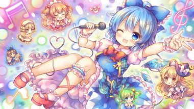 aqua eyes aqua hair blonde hair blush bow braids brown hair cat smile chibi cirno daiyousei dress fairy fang garter green hair group hat kirisame marisa lily white loli long hair luna child microphone orange eyes orange hair pjrmhm coa ponytail short hair skirt socks star sapphire sunny milk touhou twintails waifu2x wings wink witch witch hat wristwear yellow eyes