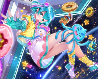 aqua eyes aqua hair dress earth food gloves hagoromo lala kneehighs planet pointed ears precure short hair space stars star twinkle precure swordsouls