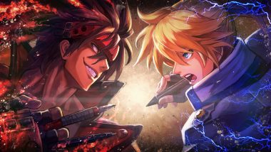 all male aqua eyes blonde hair brown hair close gloves guilty gear guilty gear xrd headband kuroi susumu ky kiske male orange eyes short hair sol badguy