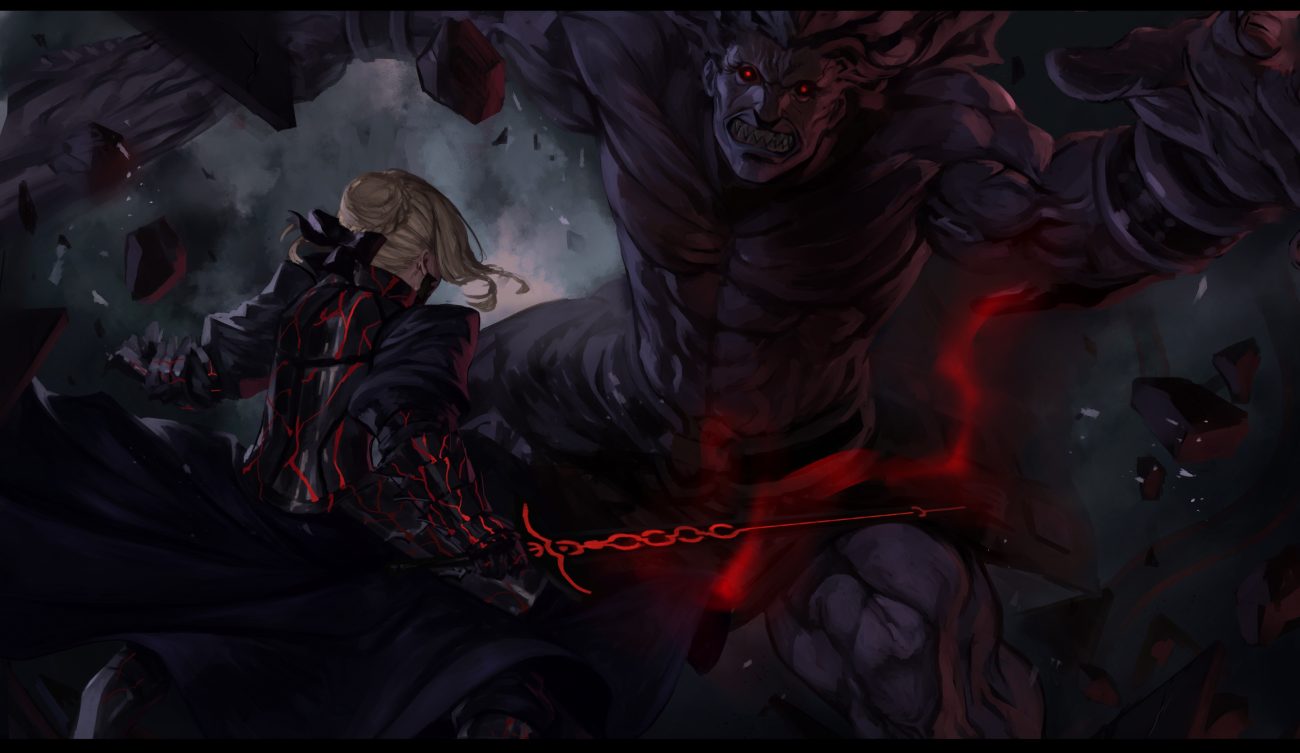armor artoria pendragon (all) berserker blonde hair bow braids dark fate (series) fate/stay night magic peperon (peperou) red eyes saber saber alter short hair sword weapon wristwear