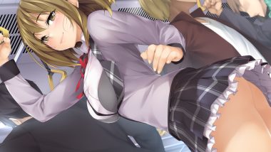 ass blush brown eyes brown hair dharker studios game cg group kopianget negligee (game) nopan school uniform short hair skirt sophie (negligee) train upskirt