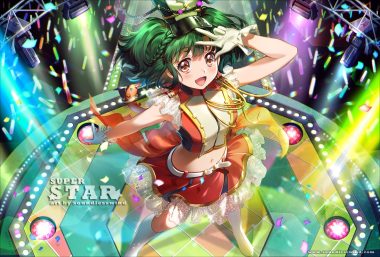 gloves green hair hat kaze-hime kneehighs macross macross frontier navel ranka lee red eyes short hair skirt watermark