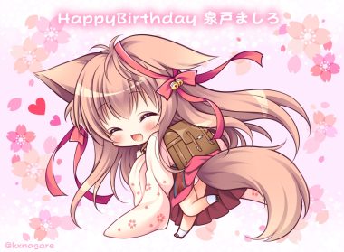 animal ears bell blush bow brown hair chibi foxgirl heart japanese clothes kimono long hair mito mashiro panties ryuuka sane skirt socks tail tayutama underwear watermark