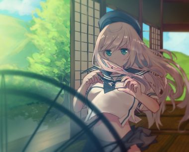 aqua eyes blonde hair comrade stalin fan hat long hair original school uniform skirt
