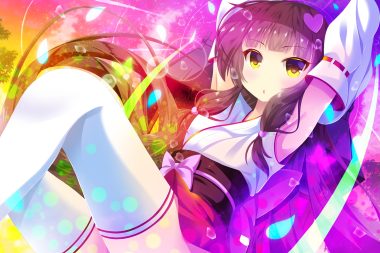 brown hair japanese clothes long hair original regress thighhighs yellow eyes