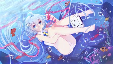 animal aqua eyes aqua hair bubbles cameltoe dai jijie fish long hair ribbons tie twintails underwater water