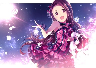 bunny choker dress idolmaster ima (lm ew) lolita fashion long hair minase iori purple eyes purple hair wristwear