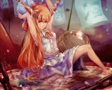 blonde hair chain chong (wjzcy6688) horns ibuki suika long hair red eyes skirt touhou