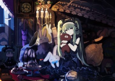 bba biao bunny dress goth-loli hatsune miku headdress lolita fashion long hair teddy bear twintails umbrella vocaloid