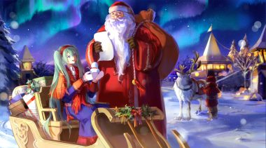 animal aqua eyes aqua hair building christmas dress glasses gloves hat hatsune miku horns kirayoci long hair male night paper santa claus santa costume santa hat snow snowman stars vocaloid white hair winter