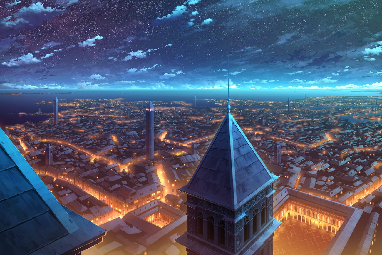 building city clouds kami (yoshipt0716) night no humans original scenic sky stars water