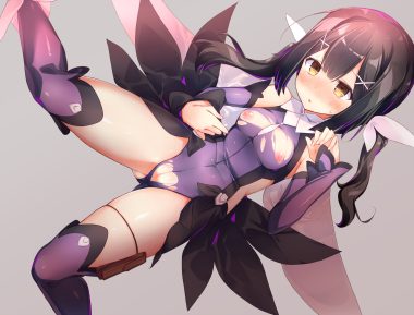 black hair blush breasts fate/kaleid liner prisma illya fate (series) long hair miyu edelfelt nipples pussy sakurayume kome thighhighs torn clothes twintails uncensored yellow eyes
