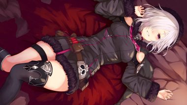 blush cape choker garter hood purple eyes shadowverse short hair tears thighhighs white hair wizardess of oz yamato (muchuu paradigm)