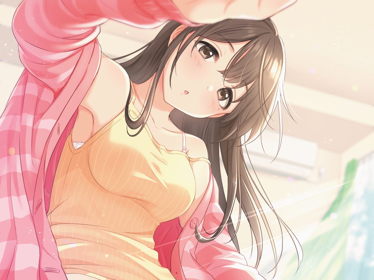 blush brown eyes brown hair close long hair original tsukana (saba mizore)