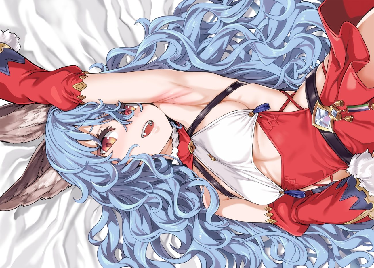 animal ears asanagi blue hair breasts dress fang ferri (granblue fantasy) granblue fantasy long hair orange eyes sideboob
