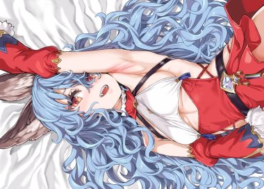 animal ears asanagi blue hair breasts dress fang ferri (granblue fantasy) granblue fantasy long hair orange eyes sideboob