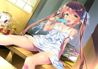 brown eyes brown hair dildo dress drink hinata mutsuki long hair nipples nipple slip original panties popsicle summer summer dress tan lines twintails underwear vibrator wet