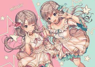2girls blue eyes brown eyes choker dress garter gray hair hisakawa hayate hisakawa nagi idolmaster idolmaster cinderella girls idolmaster cinderella girls starlight stage long hair mazel twins wink wristwear