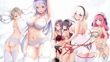 anthropomorphism ass azur lane belfast (azur lane) black hair blue eyes blush bra breasts brown hair cat smile cleavage curacoa (azur lane) curlew (azur lane) dress garter belt group long hair navel necklace panties pink hair piukute062 purple eyes purple hair see through sheffield (azur lane) short hair sirius (azur lane) stockings suffolk (azur lane) thighhighs underwear white hair yellow eyes