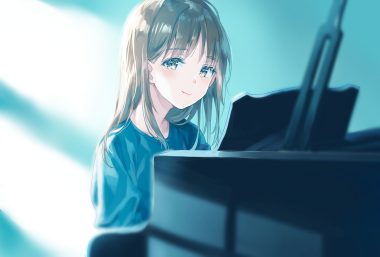 brown eyes brown hair instrument long hair original piano suzumi konbu