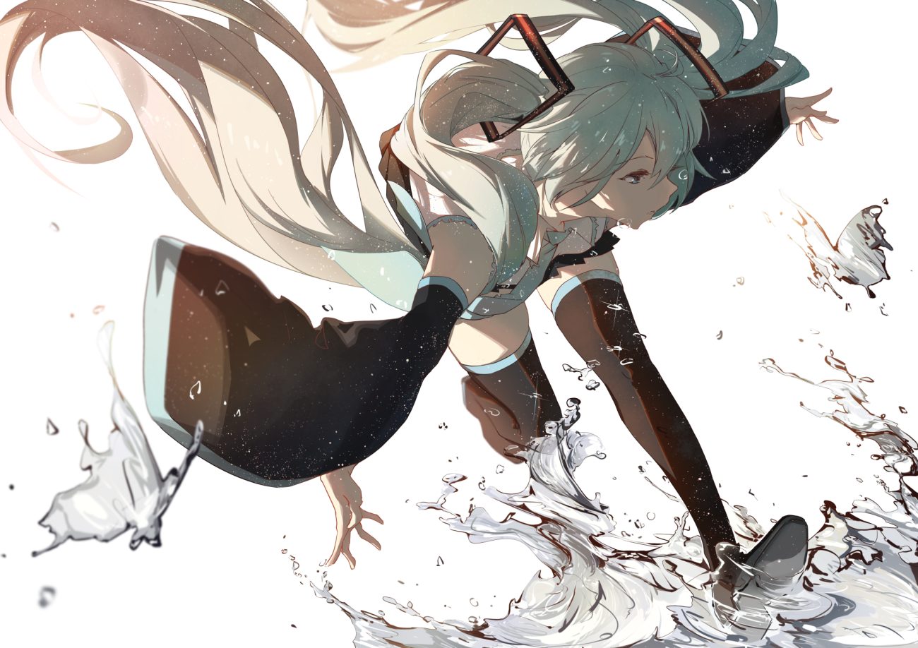 green hair hatsune miku long hair taka (0taka) vocaloid water