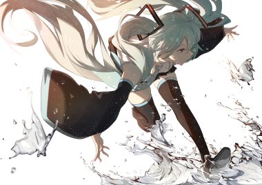 green hair hatsune miku long hair taka (0taka) vocaloid water