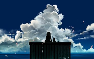 animal cat clouds original petals sanamisa scenic silhouette sky water