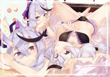 bra demon furisuku horns long hair nijisanji panties pointed ears purple eyes purple hair rindou mikoto underwear