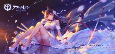animal ears anthropomorphism atago (azur lane) azur lane bell black hair bow breasts choker clouds dress elbow gloves flowers foxgirl garter belt gloves katana logo long hair orange eyes panties pcw petals reflection ribbons sky stockings sword thighhighs underwear upskirt water weapon wedding attire