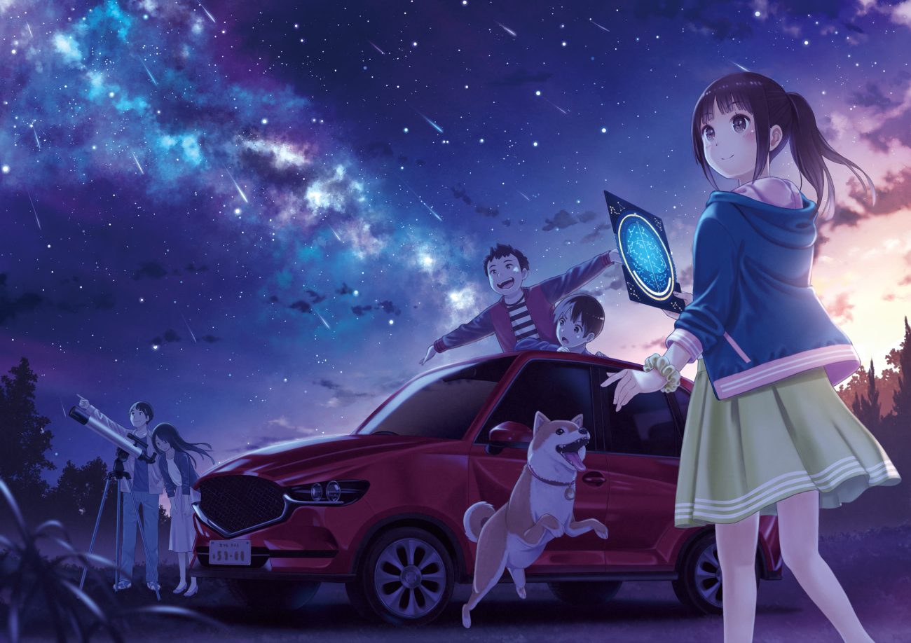 animal black hair brown eyes car clouds dog group hood long hair male original ponytail short hair skirt sky stars taka (tsmix) wristwear