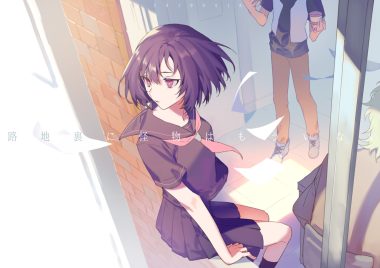 blue eyes jpeg artifacts original purple hair school uniform short hair skirt socks yamakawa