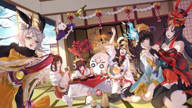 aoandon bell drink group hiyoribo (onmyouji) hououka (onmyouji) kagura (onmyouji) loli long hair microphone oitsukigami (onmyouji) onmyouji shan-n short hair yaobikuni (omnyouji)