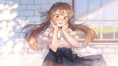 blush bow brown eyes brown hair hanako151 long hair signed skirt vocaloid xin hua