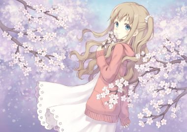 104 (luins-104) blue eyes brown hair cherry blossoms dress flowers hood original