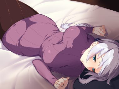 bed blue eyes blush gray hair long hair original pantyhose puuzaki puuna