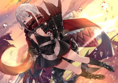 admiral graf spee (azur lane) anthropomorphism azur lane blue eyes breasts bubbles clouds garter belt gray hair mafuyu (chibi21) scarf short hair sky sunset underboob