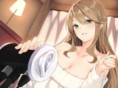 anza tomo breasts brown hair cleavage green eyes long hair microphone original
