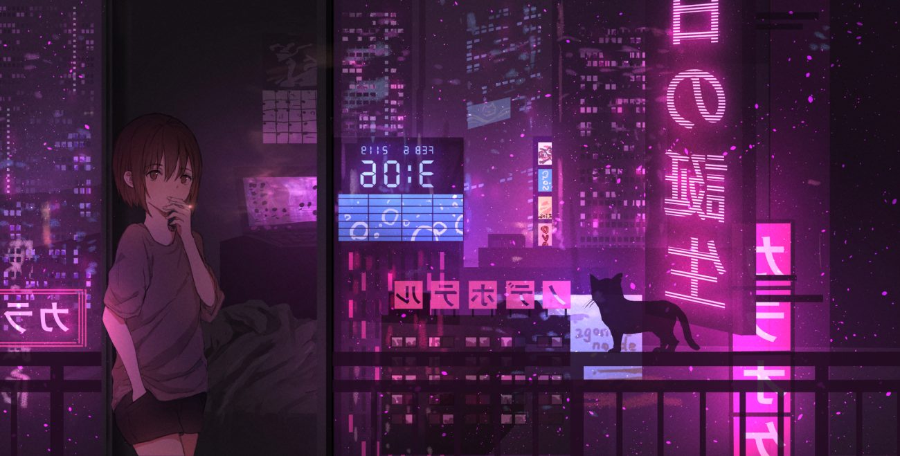animal building cat catzz city night original purple scenic smoking