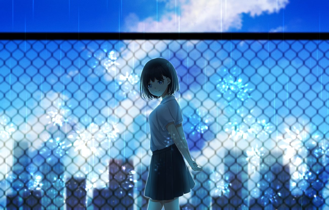 blue clouds original rain rito 0x0 school uniform summer water